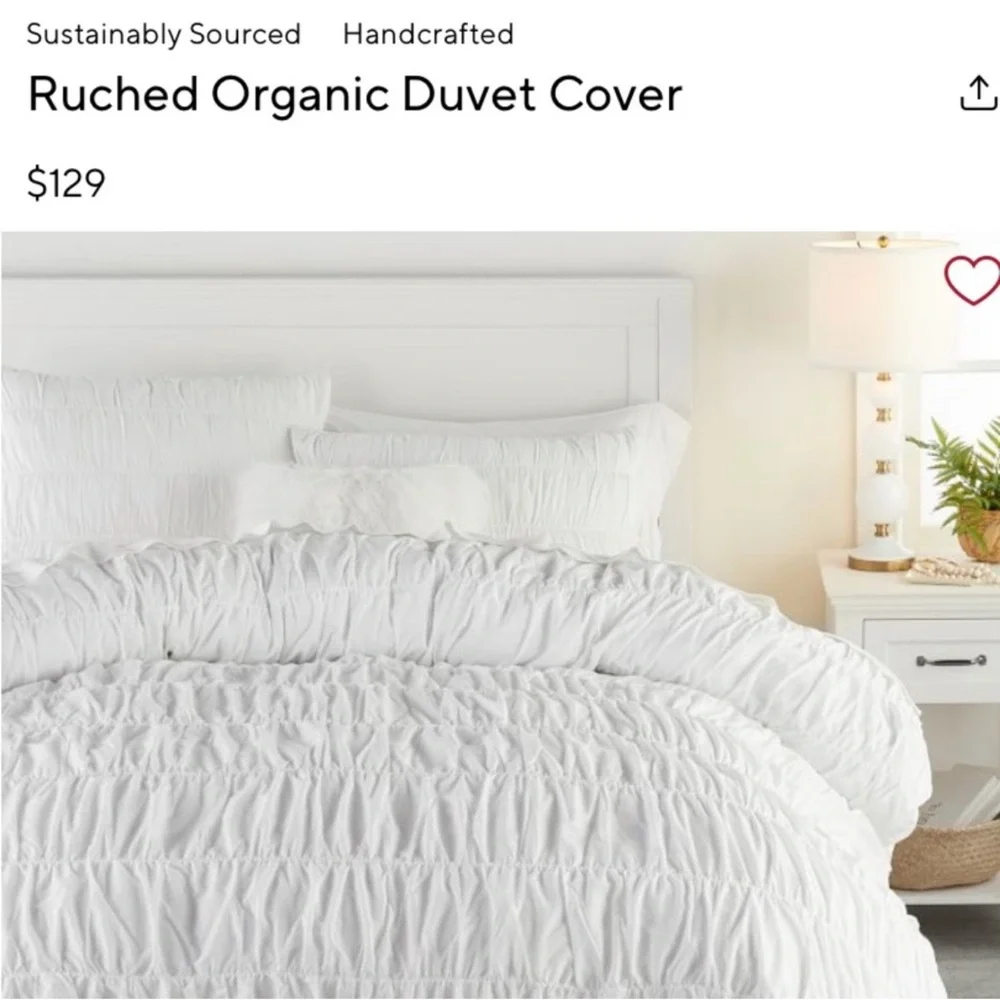 Pottery Barn Teen Ruched Organic Cotton Duvet Cover in White Full/Queen Size